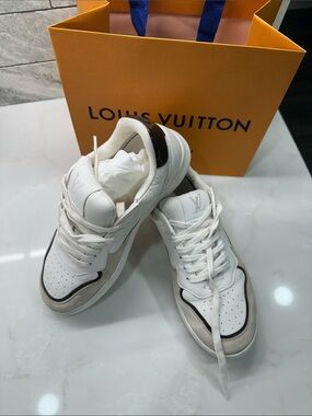 Women’s Louis Vuitton White and Brown Low-Top Sneakers